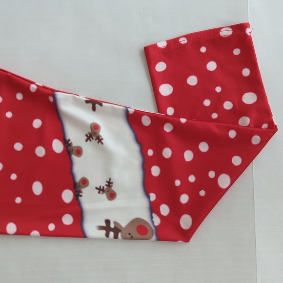 Christmas Polka Dot Reindeer Holiday Legging Pants XL Red White - Picture 6 of 12
